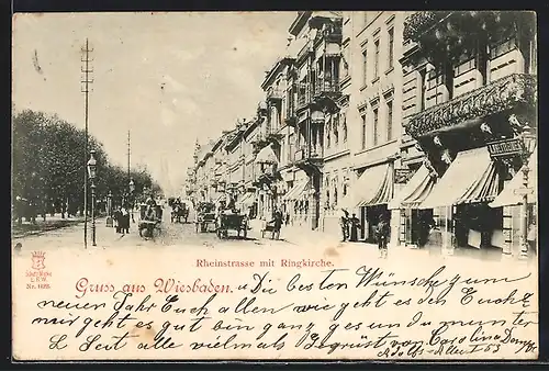 AK Wiesbaden, Rheinstrasse mit Ringkirche