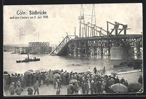 AK Köln-Neustadt, Südbrücke anch dem Einsturz 1908 und Dampfer