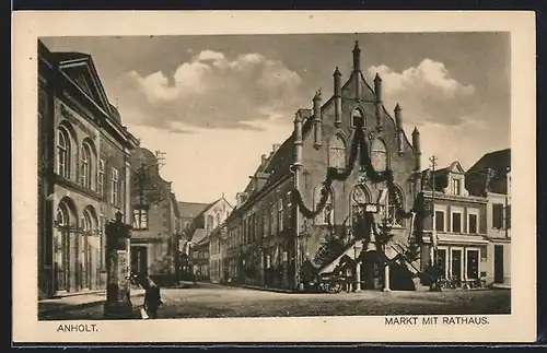 AK Anholt, Markt mit Rathaus