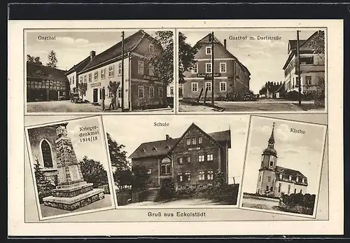 AK Eckolstädt, Gasthof, Kriegerdenkmal 1914 /18, Schule