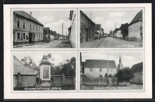 AK Bernsdorf, Gasthof, Dorfstrasse, Schule, Kirche, Denkmal