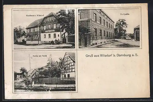 AK Wilsdorf b. Dornburg, Gasthaus, Dorfpartie, Partie am Teich