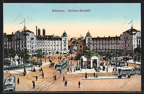 AK München, Karlstor-Rondell mit Strassenbahn