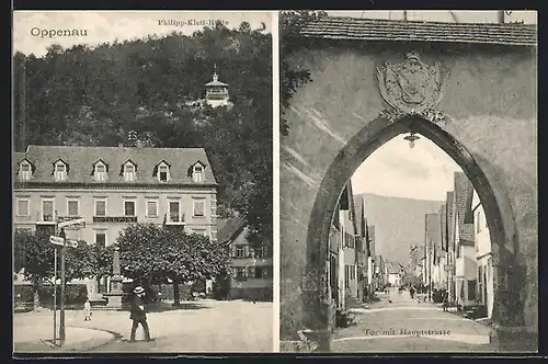 AK Oppenau, Philipp-Klette-Hütte, Hotel Post, Tor mit Hauptstrasse