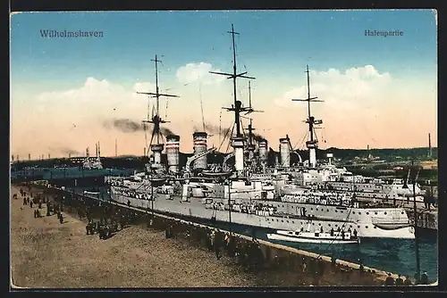 AK Wilhelmshaven, Kriegsschiffe im Hafen