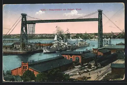 AK Kiel, Haupteinfahrt der Kaiserlichen Werft, Dampfer