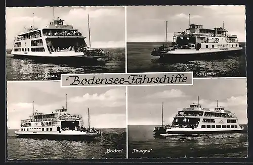 AK Bodensee-Fährschiffe Linzgau, Konstanz, Bodan und Thurgau