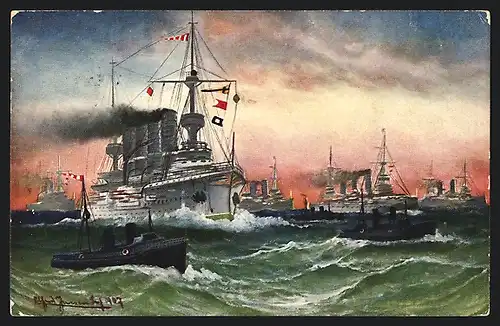 AK Deutsches Geschwader aus Kriegsschiffen in der Nordsee