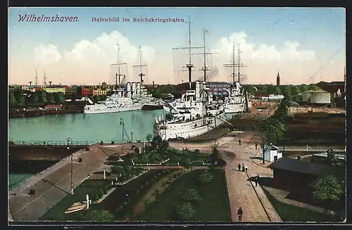 AK Wilhelmshaven, Hafenbild mit Reichskriegshafen