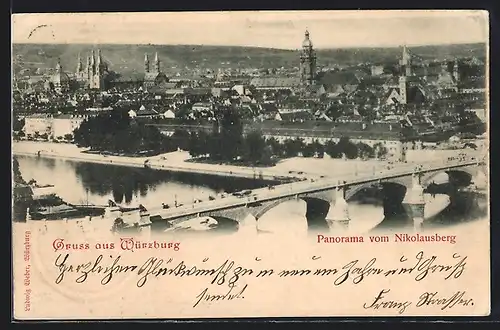 AK Würzburg, Panorama vom Nikolausberg