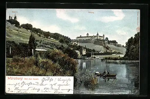 AK Würzburg, Bei der Insel mit Blick auf das Käpelle und die Festung