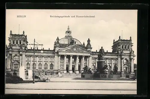 AK Berlin, Reichstagsgebäude und Bismarckdenkmal