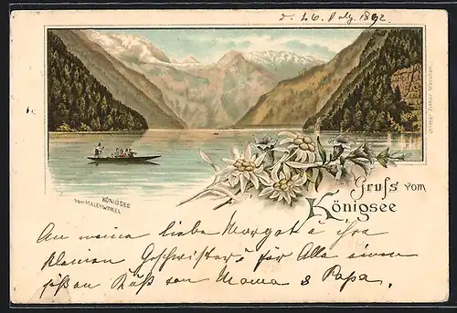 Vorläufer-Lithographie Königsee, 1892, Königsee vom Malerwinkel