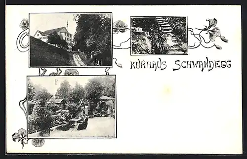 AK Menzingen, Kurhaus Schwandegg, drei Ansichten um 1900