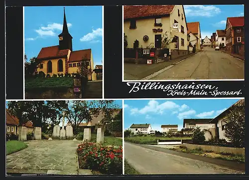 AK Billingshausen, Strassenpartie mit Zeitungsladen, Kirche, Jesuskreuz