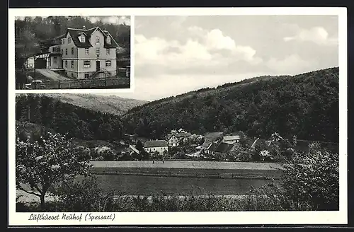 AK Neuhof (Spessart), Ortsansicht aus der Ferne und Gasthof zum Waldfrieden