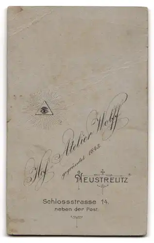 Fotografie Carl Wolff, Neustrelitz, Schlossstr. 14, Süsses Kleinkind im Kleid im Hochstuhl