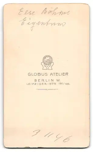Fotografie Atelier Globus, Berlin, Leipziger-Str. 132-135, Junge Dame mit zurückgebundenem Haar