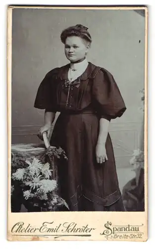 Fotografie Emil Schröter, Spandau, Breite-Str. 32, mit Puffärmeln und Buch