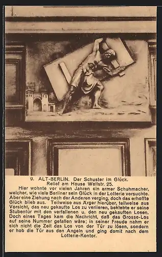 AK Alt-Berlin, Relief am Haus Wallstrasse 25, Der Schuster im Glück