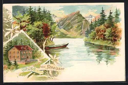 Lithographie Schwende-Rüti, Gasthaus und Idylle am Seealpsee