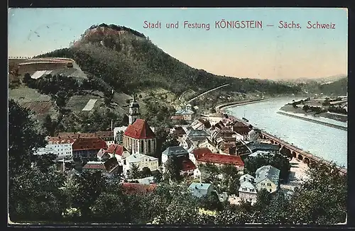 AK Königstein, Ortsansicht mit Festung