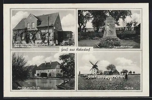 AK Hohndorf, Gasthaus v. Paul Karguth, Mühle, Kriegerdenkmal