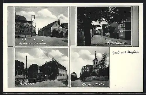 AK Meyhen, am Gasthof, Rittergut, Pfarre und Kirche, Dorfstrasse