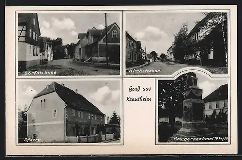 AK Krautheim, Dorfstrasse, Kriegerdenkmal 1914-18, Pfarre