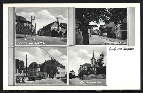 AK Meyhen, Gasthof, Dorfstrasse, Rittergut, Pfarre und Kirche