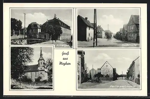 AK Meyhen, Rittergut, Dorfstrasse, Ortspartie am Gasthof