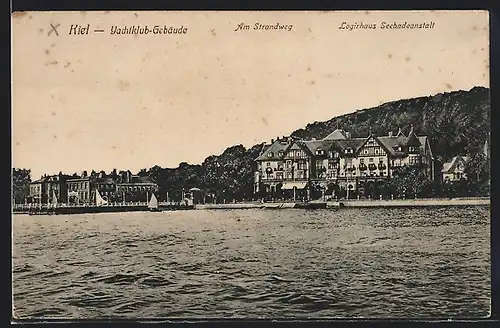 AK Kiel, Yachtclub-Gebäude und Logirhaus Seebadeanstalt, Strandweg, vom Wasser gesehen