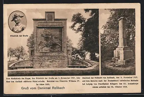 AK Rossbach, Schlacht-Denkmal, Denkmal Friedrich d. Gr.
