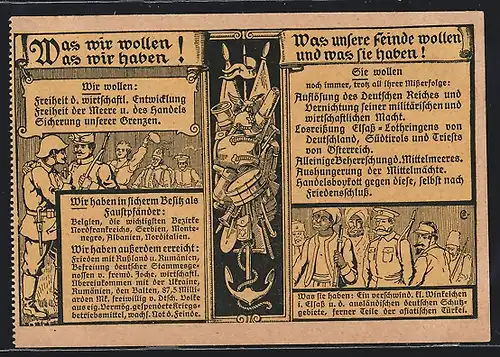 Künstler-AK Türkei, Was wir wollen, was wir haben!..., Deutsche und türkische Soldaten in Uniform