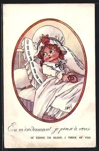 Künstler-AK A. Wuyts: Fräulein mit einem Bild im Bett