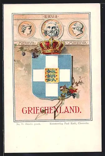AK Merkus, Zeus, Minerva, Wappen von Griechenland