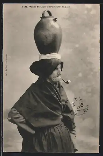 AK Morlaix, Vieille Porteuse d`eau sa pipe, Tracht Bretagne