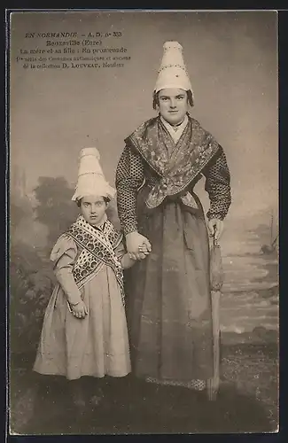 AK Beuzeville /Normandie, La mère et sa fille: En Promenade