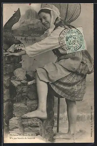 AK Mont St-Michel /Normandie, Fischerin mit Kescher