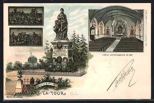Lithographie Mars-la-Tour, L`Èglise Commèmorative en 1897, Monument