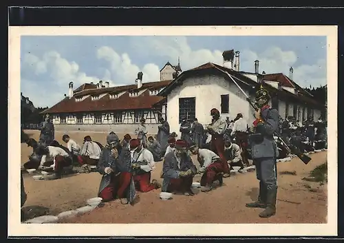 AK Kriegsgefangene Franzosen bei ihrer Mahlzeit