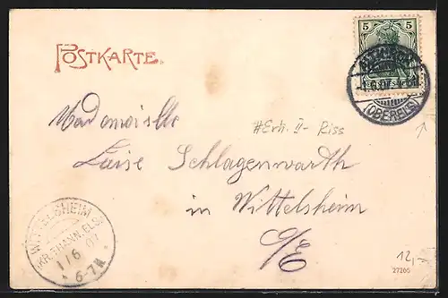 Lithographie Altkirch, Drogerie und Colonialwaren-Handlung A. Schill, Totalansicht