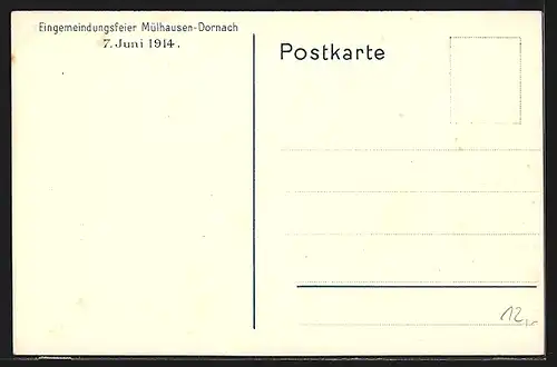 Künstler-AK Mülhausen, Eingemeindungsfeier Mülhausen-Dornach am 7. Juni 1914, Allegorische Gruppe