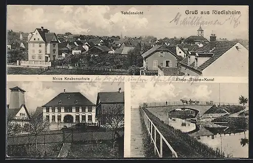 AK Riedisheim, Neue Knabenschule, Rhein-Rhone-Kanal, Totalansicht