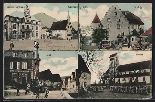 AK Sulzmatt, Schloss, Post mit Kutsche, Neues Rathaus