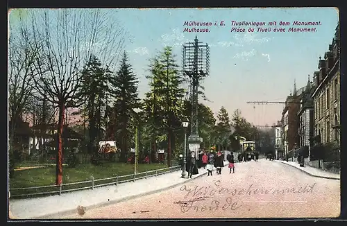 AK Mülhausen im Elsass, Tivolianlagen mit dem Monument
