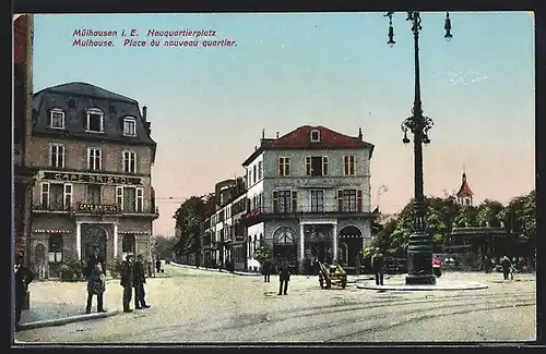 AK Mülhausen, Neuquartierplatz mit Cafe Bristol