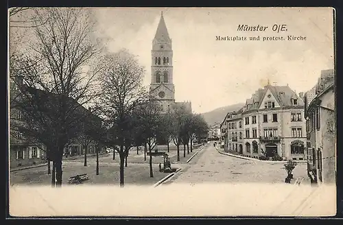 AK Münster /O.-E., Marktplatz und protestantische Kirche