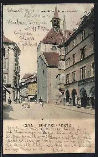 AK Colmar, Langstrasse u. Kirche