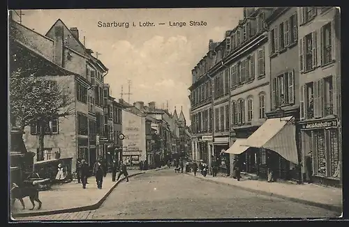 AK Saarburg i. Lothr., Lange Strasse mit Geschäften
